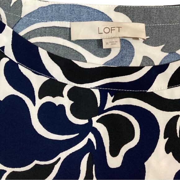 Loft Black, Navy, And White Dress With Tie Waist, Size M - Picture 5 of 7